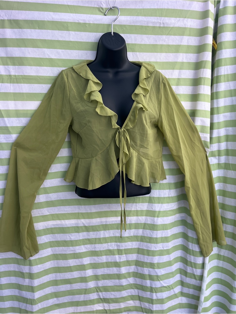 SHEIN Olive Green Ruffle Tie-Front Blouse